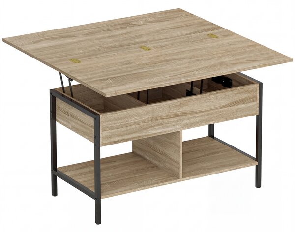 HOMCOM Tavolino Sollevabile e Allungabile con Scomparto e Ripiani, 98x49x55 cm, Legno Naturale | Aosom Italy