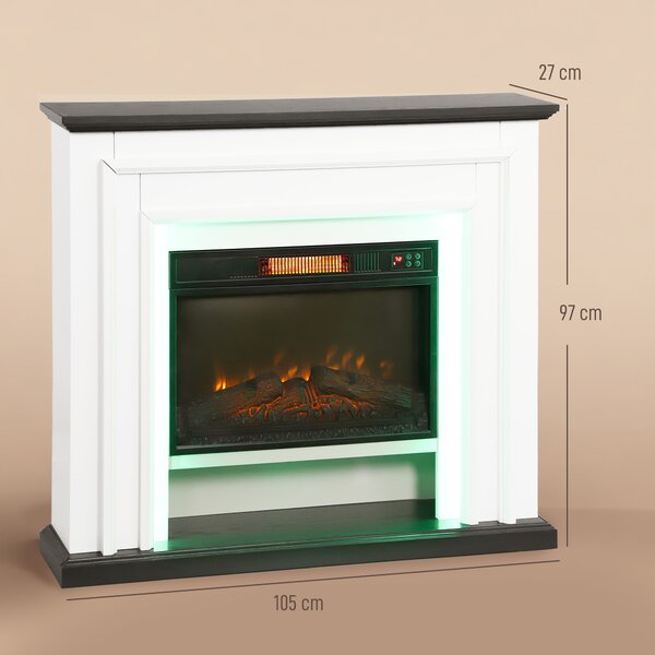 HOMCOM Camino Elettrico 1800W con LED RGB, Effetto Fiamma e Mantello, 105x27x97 cm, Nero | Aosom Italy