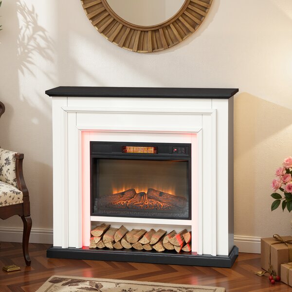 HOMCOM Camino Elettrico 1800W con LED RGB, Effetto Fiamma e Mantello, 105x27x97 cm, Nero | Aosom Italy