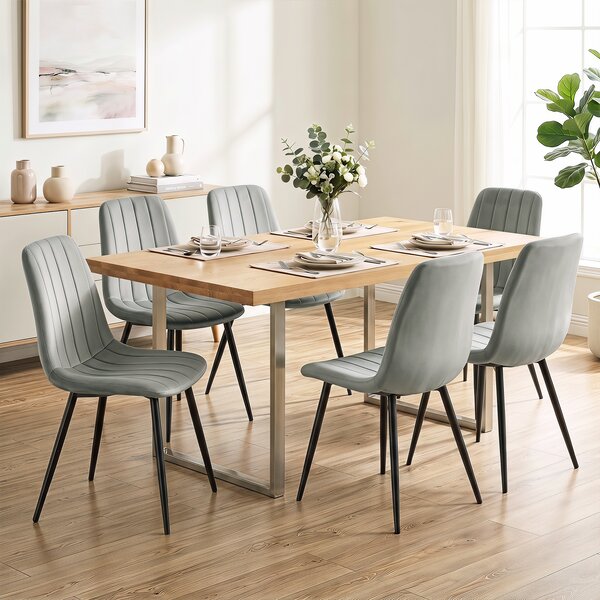 Costway Set di 4 sedie da pranzo imbottite con seduta morbida in schiuma e tessuto, Moderne sedie da cucina per soggiorno e camera Grigio