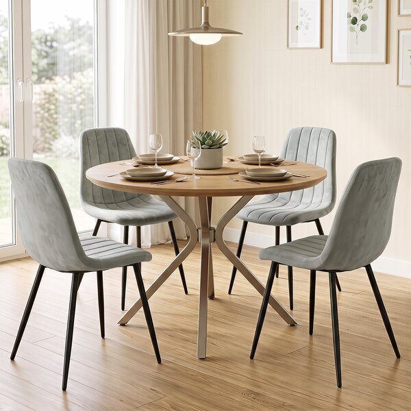 Costway Set di 4 sedie da pranzo imbottite con seduta morbida in schiuma e tessuto, Moderne sedie da cucina per soggiorno e camera Grigio