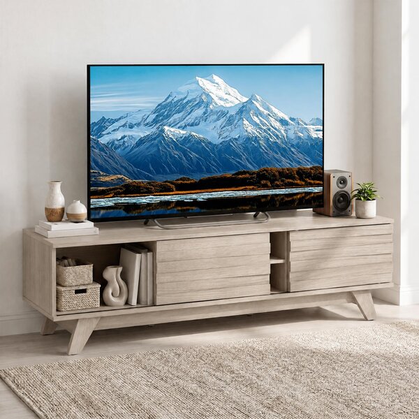 Costway Mobile porta tv fino a 55" con 2 ripiani aperti 2 scomparti portaoggetti con ante scorrevoli e 6 gambe, Supporto tv per soggiorno e camera da letto
