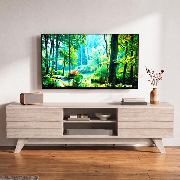 Costway Mobile porta tv fino a 55" con 2 ripiani aperti 2 scomparti portaoggetti con ante scorrevoli e 6 gambe, Supporto tv per soggiorno e camera da letto