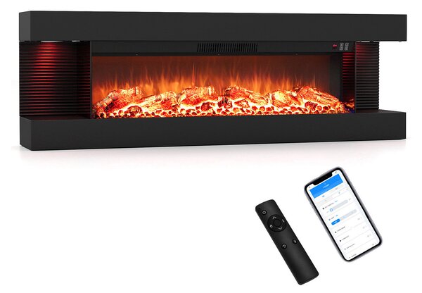 Costway Camino elettrico da parete/terra su 3 lati con 12 colori di fiamma, Caminetto decorativo da parete con luci led e timer 1-8h 152,5 x 20,5 x 42 cm