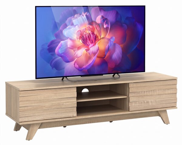 Costway Mobile porta tv fino a 55" con 2 ripiani aperti 2 scomparti portaoggetti con ante scorrevoli e 6 gambe, Supporto tv per soggiorno e camera da letto