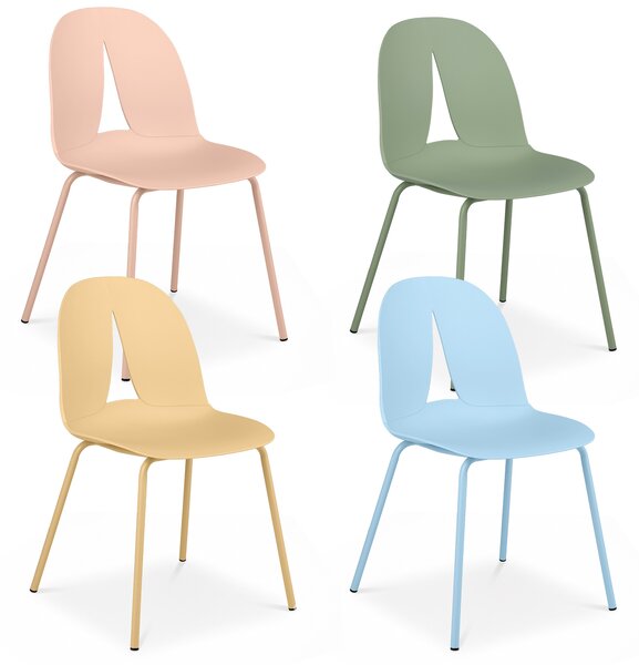 Costway Set di 4 sedie da pranzo in plastica per soggiorno e sala pranzo, Sedia da cucina ergonomica con schienale curvo cavo