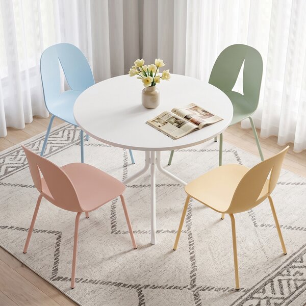 Costway Set di 4 sedie da pranzo in plastica per soggiorno e sala pranzo, Sedia da cucina ergonomica con schienale curvo cavo