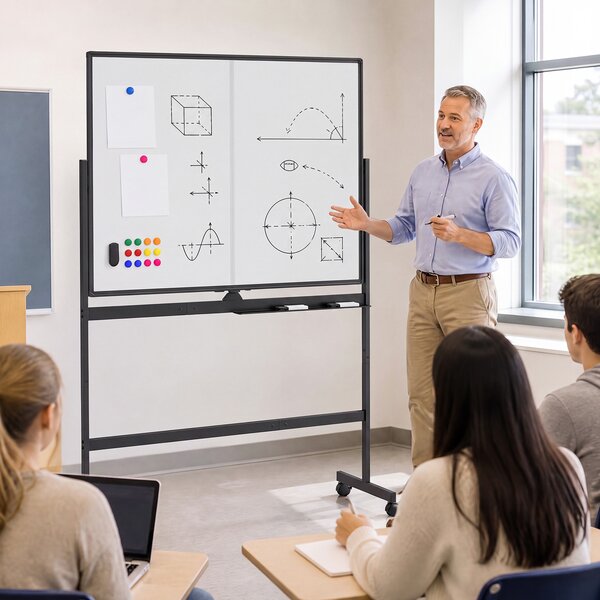 Costway Lavagna bianca mobile con supporto in metallo 4 ruote bloccabili, Lavagna magnetica con doppia faccia per scuola e ufficio Nero