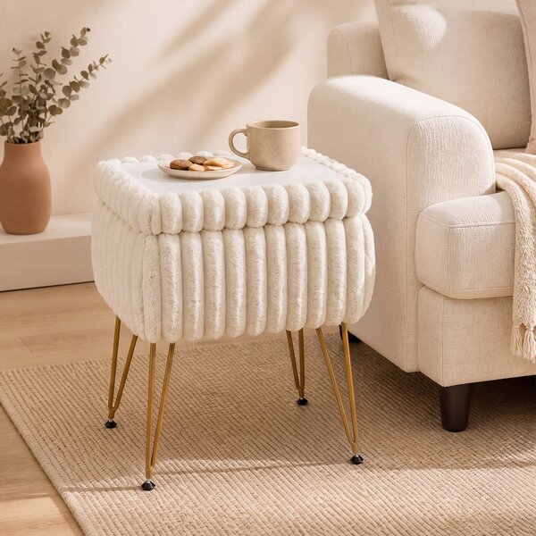 Costway Sgabello da trucco con contenitore per camera da letto e salotto, Sedia da toeletta con coperchio reversibile Beige