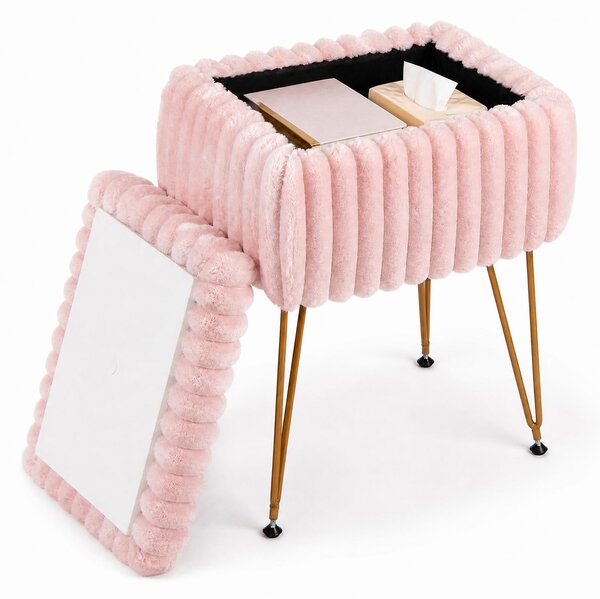 Costway Sgabello da trucco con contenitore per camera da letto e salotto, Sedia da toeletta con coperchio reversibile Rosa