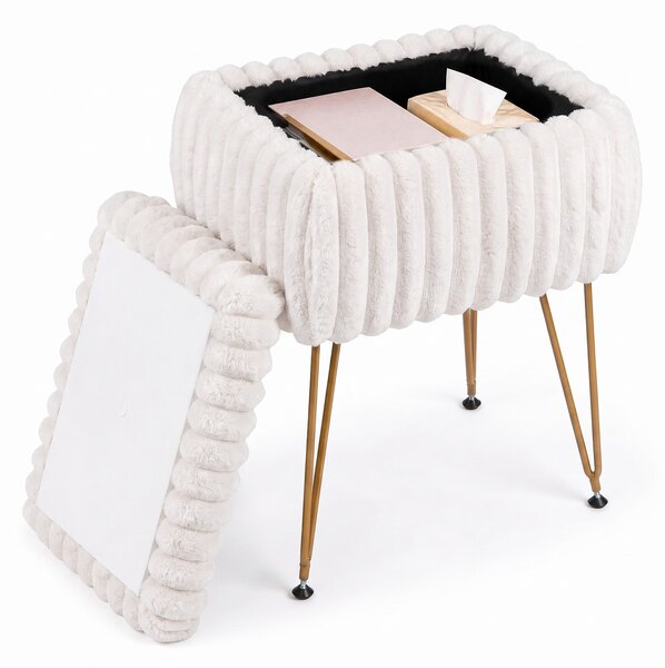 Costway Sgabello da trucco con contenitore per camera da letto e salotto, Sedia da toeletta con coperchio reversibile Beige