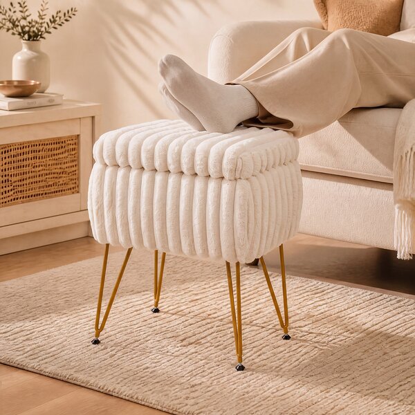 Costway Sgabello da trucco con contenitore per camera da letto e salotto, Sedia da toeletta con coperchio reversibile Beige