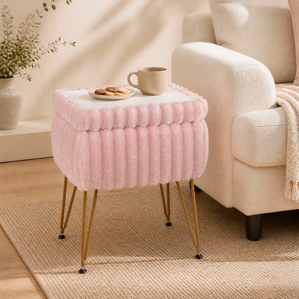 Costway Sgabello da trucco con contenitore per camera da letto e salotto, Sedia da toeletta con coperchio reversibile Rosa
