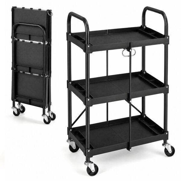 Costway Carrello a 3 piani da cucina con ruote e corrimano universali, Carrello portatile per utensili pesanti