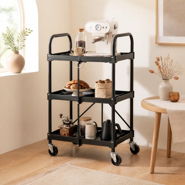 Costway Carrello a 3 piani da cucina con ruote e corrimano universali, Carrello portatile per utensili pesanti