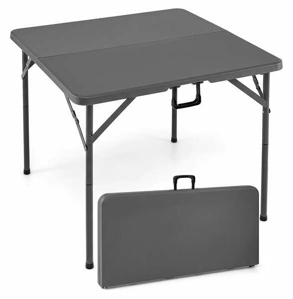 Costway Tavolo da picnic pieghevole in metallo e hdpe portatile con maniglia, Tavolo quadrato da campeggio per esterno e interno Grigio