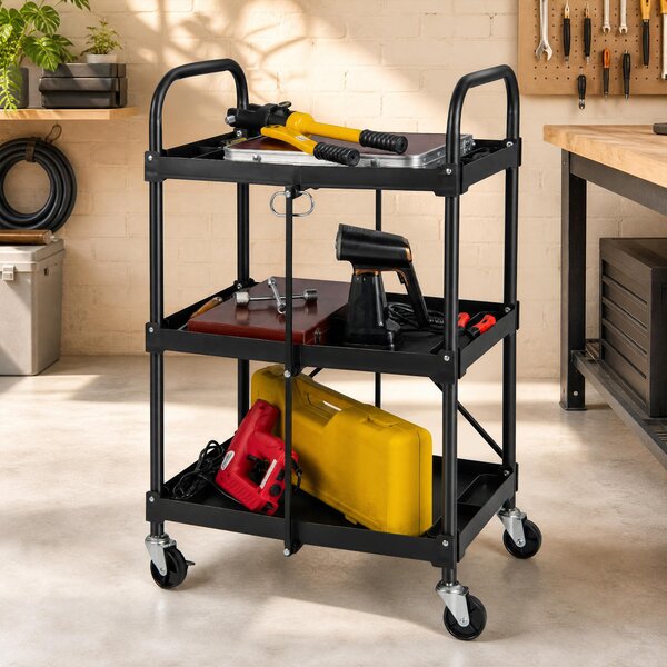 Costway Carrello a 3 piani da cucina con ruote e corrimano universali, Carrello portatile per utensili pesanti