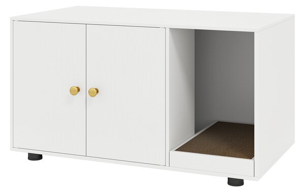 Costway Mobile porta lettiera per gatti in legno per soggiorno e camera da letto, Cassetta per gatti con 2 ante piedini regolabili Bianco