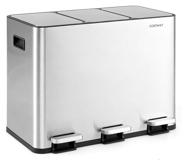 Costway Pattumiera da cucina a 3 scomparti 45 l bidone in acciaio inox, Pattumiera differenziata interno per salotto e sala pranzo