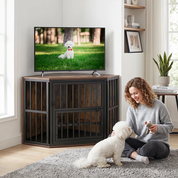 Costway Gabbia angolare per cani industriale con tavolo supplemento, 2 in 1 cuccia per cani di taglia piccola/media da interno con porta