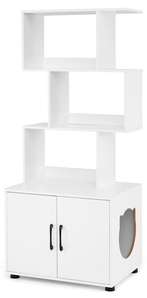 Costway Mobile lettiera nascosta per gatti con ripiani portaoggetti, Cuccia animali domestici moderna da interno con armadietto a 2 ante Bianco