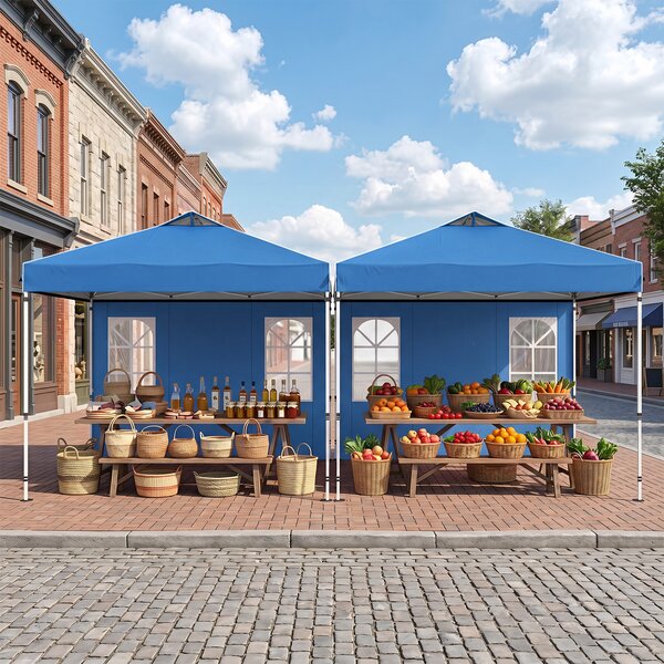Costway Gazebo da giardino 3 x 3 m con 4 pareti laterali removibili e 8 picchetti, Gazebo pieghevole da esterno struttura in metallo Blu