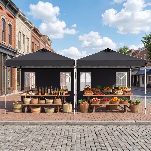 Costway Gazebo da giardino 3 x 3 m con 4 pareti laterali removibili e 8 picchetti, Gazebo pieghevole da esterno struttura in metallo Nero