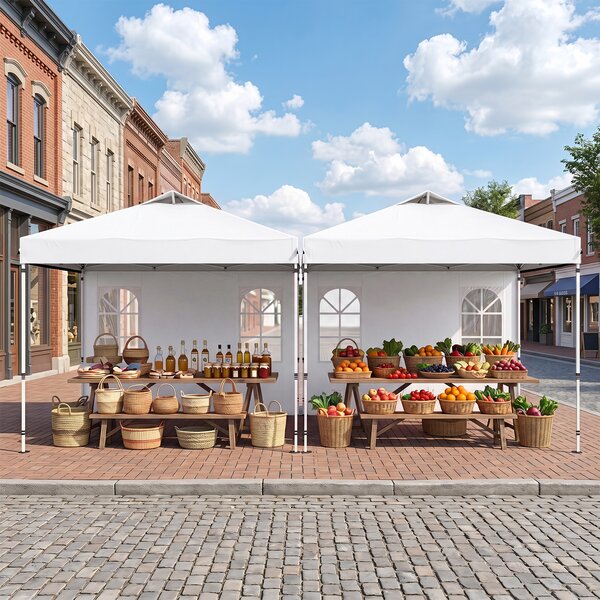 Costway Gazebo da giardino 3 x 3 m con 4 pareti laterali removibili e 8 picchetti, Gazebo pieghevole da esterno struttura in metallo Bianco