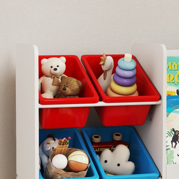 AIYAPLAY Mobile Portagiochi per Bambini con 6 Contenitori e Cassetto su Ruote, 100x30x80 cm, Multicolore | Aosom Italy