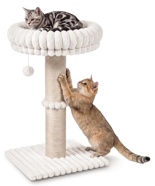 Elzusha - Tiragraffi per gatti con piattaforma imbottita e palo in sisal - Colore crema