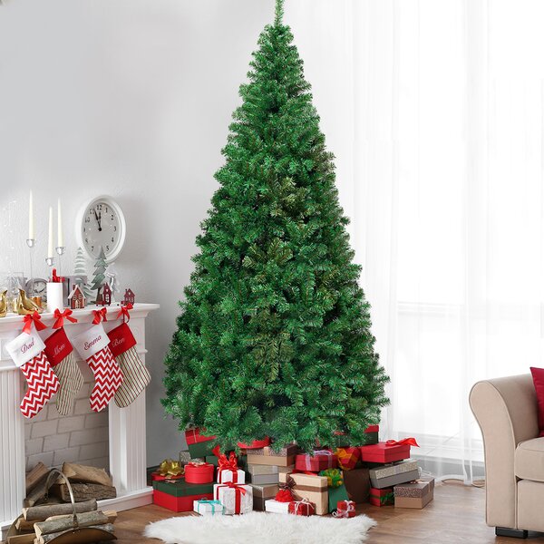 Costway Albero di Natale 240cm con aghi in PVC di alta qualità base di metallo, Abete artificiale per casa ufficio negozi hotel