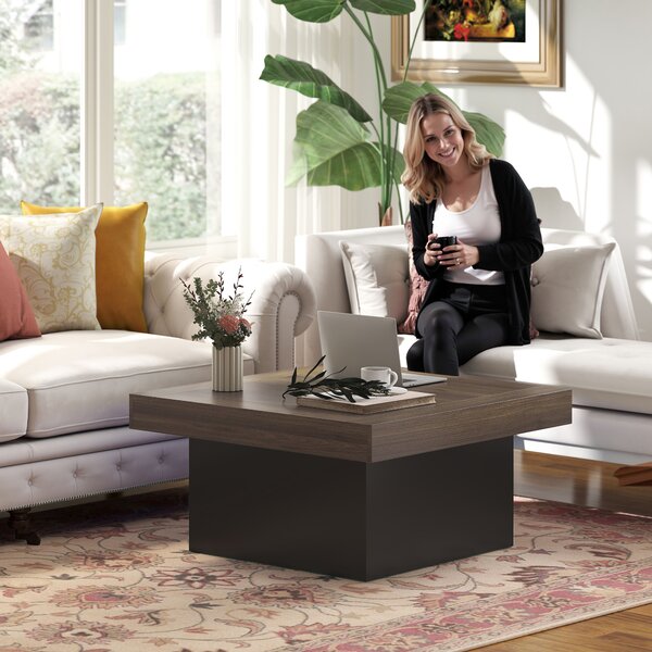HOMCOM Tavolino Quadrato Moderno con LED 16 Colori, 90x90x45 cm, Noce | Aosom Italy