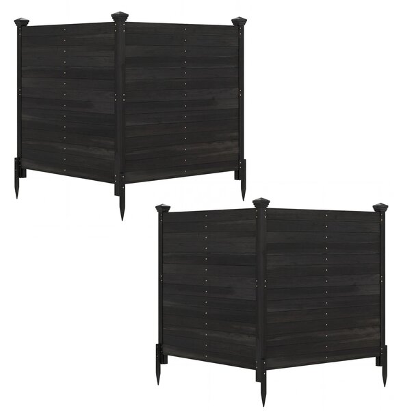 Costway Recinto da giardino in legno massello montaggio facile, Recinzione esterno a 2 pannelli schermo ventilato copri Nero 2 Pezzi