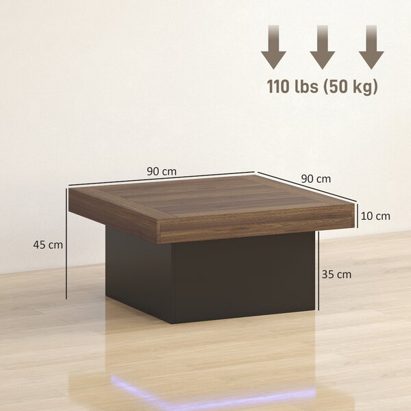 HOMCOM Tavolino Quadrato Moderno con LED 16 Colori, 90x90x45 cm, Noce | Aosom Italy