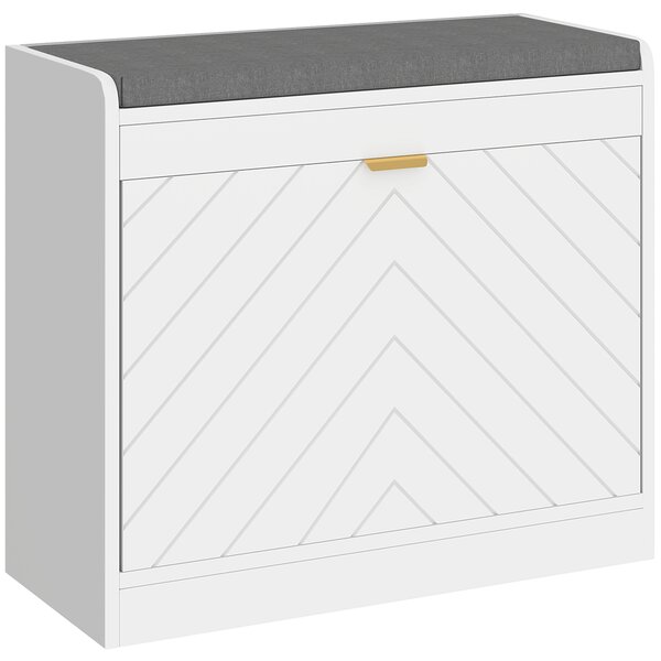 HOMCOM Panca Portascarpe Contenitore con Seduta Imbottita e Cassetto Ribaltabile, 60x26x52.5 cm, Bianco | Aosom Italy