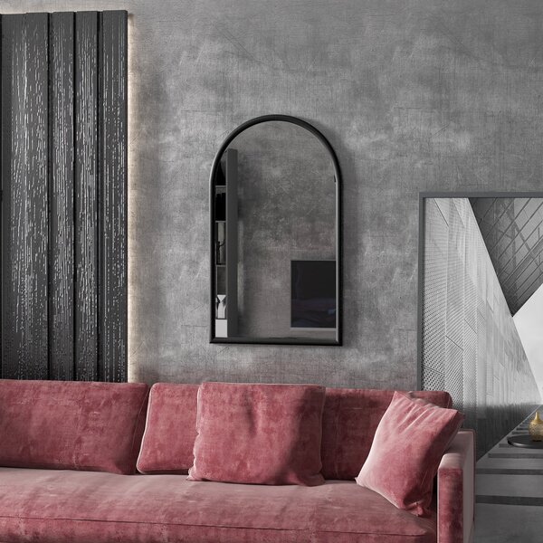 HOMCOM Specchio da Parete ad Arco con Cornice in Legno, 110x65 cm, Nero | Aosom Italy