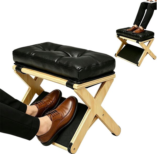Elzusha - Poggiapiedi da scrivania in legno 2-in-1 - Antiscivolo con rivestimento morbido