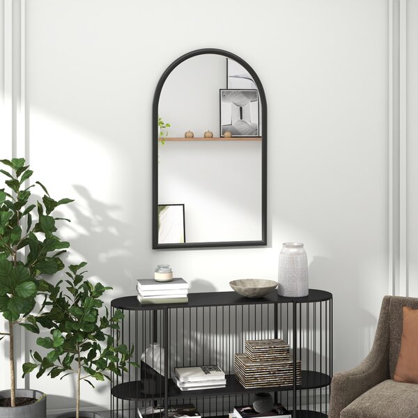 HOMCOM Specchio da Parete ad Arco con Cornice in Legno, 110x65 cm, Nero | Aosom Italy