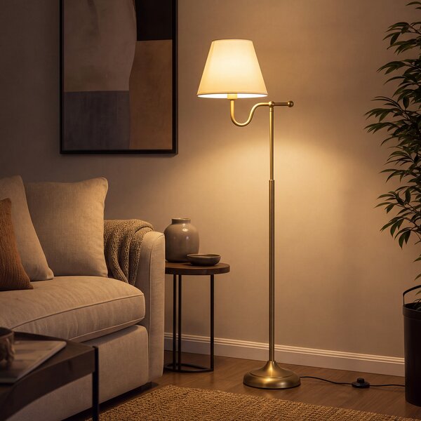 Costway Lampada piantana da terra con paralume in tessuto con asta decorativa e base ponderata in metallo, Lampada da salotto per camera da letto e soggiorno