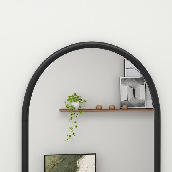 HOMCOM Specchio da Parete ad Arco con Cornice in Legno, 110x65 cm, Nero | Aosom Italy