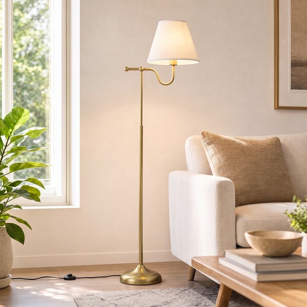 Costway Lampada piantana da terra con paralume in tessuto con asta decorativa e base ponderata in metallo, Lampada da salotto per camera da letto e soggiorno