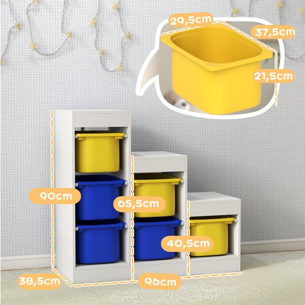AIYAPLAY Mobile Portagiochi per Bambini con 6 Contenitori e 3 Livelli, 96x38.5x90 cm, Giallo e Blu | Aosom Italy