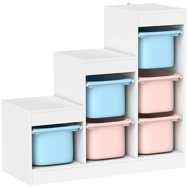 AIYAPLAY Mobile Portagiochi per Bambini con 6 Contenitori e 3 Livelli, 96x38.5x90 cm, Rosa e Azzurro | Aosom Italy