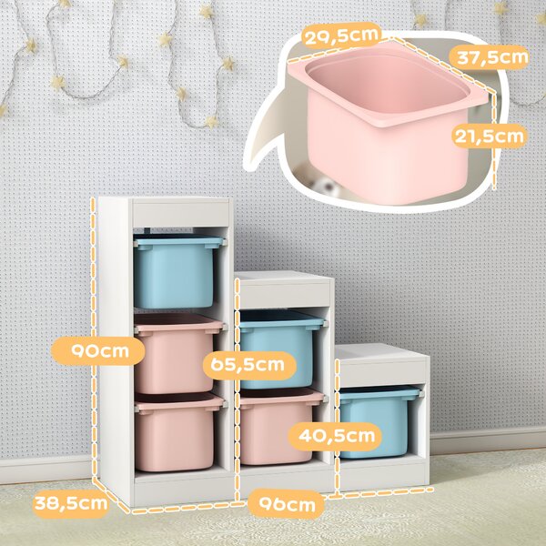 AIYAPLAY Mobile Portagiochi per Bambini con 6 Contenitori e 3 Livelli, 96x38.5x90 cm, Rosa e Azzurro | Aosom Italy