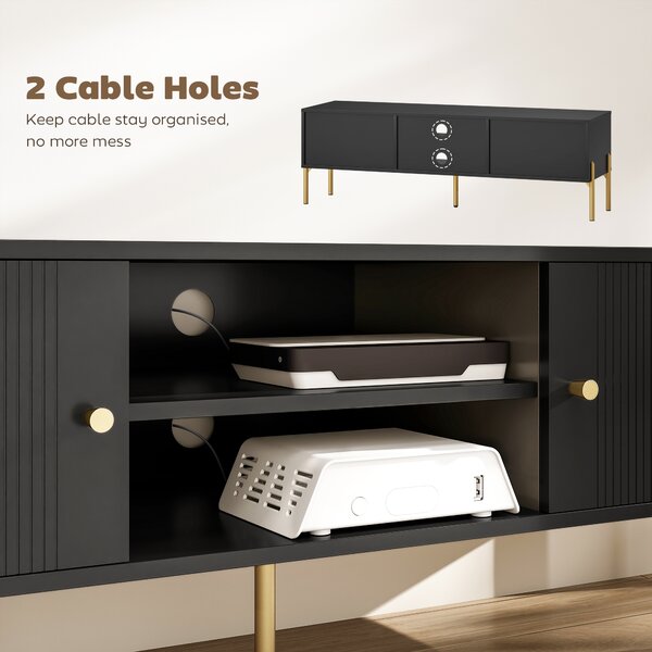 HOMCOM Mobile porta TV fino a 165.1 cm con Ante Cannettate e Scomparti Aperti, 140x38x45.9 cm, Nero | Aosom Italy