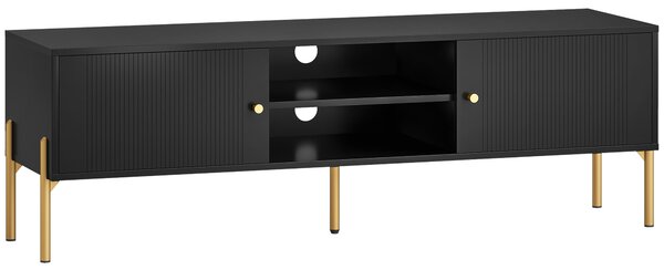 HOMCOM Mobile porta TV fino a 165.1 cm con Ante Cannettate e Scomparti Aperti, 140x38x45.9 cm, Nero | Aosom Italy