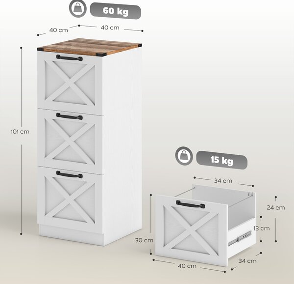 HOMCOM Cassettiera da Ufficio con 3 Cassetti per Cartelle A4, 40x40x101 cm, Bianco | Aosom Italy