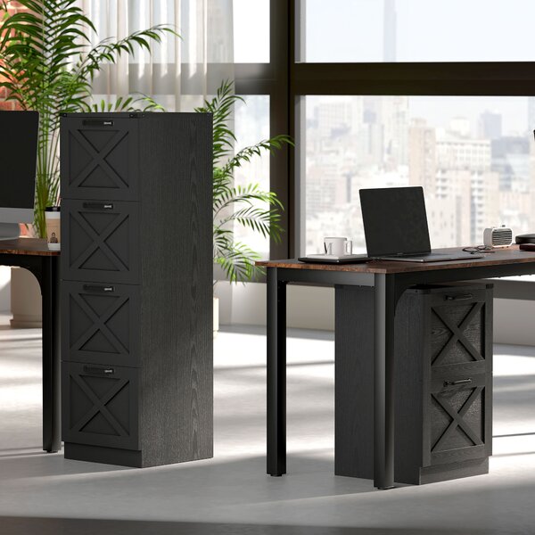 HOMCOM Cassettiera da Ufficio con 4 Cassetti per Cartelle A4, 40x40x131 cm, Nero | Aosom Italy