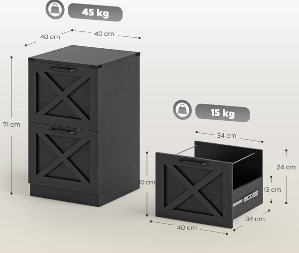 HOMCOM Cassettiera da Ufficio con 2 Cassetti per Cartelle A4, 40x40x71 cm, Nero | Aosom Italy