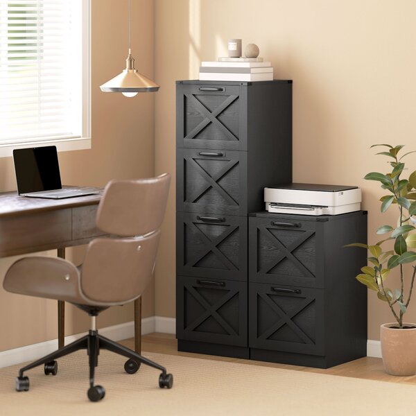 HOMCOM Cassettiera da Ufficio con 4 Cassetti per Cartelle A4, 40x40x131 cm, Nero | Aosom Italy